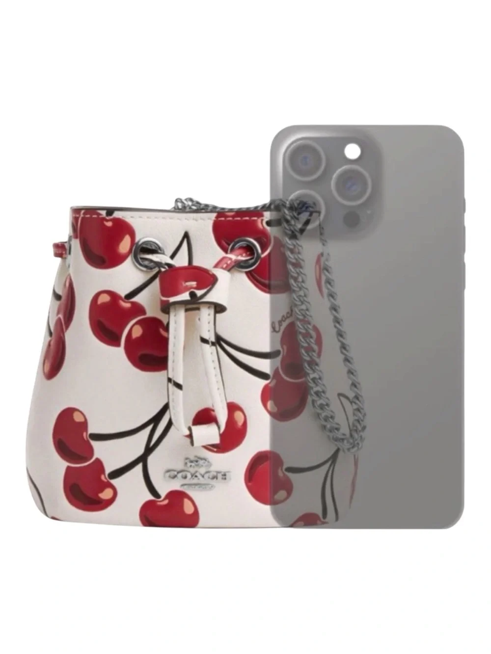 COACH Drawstring Wristlet with Cherry Print